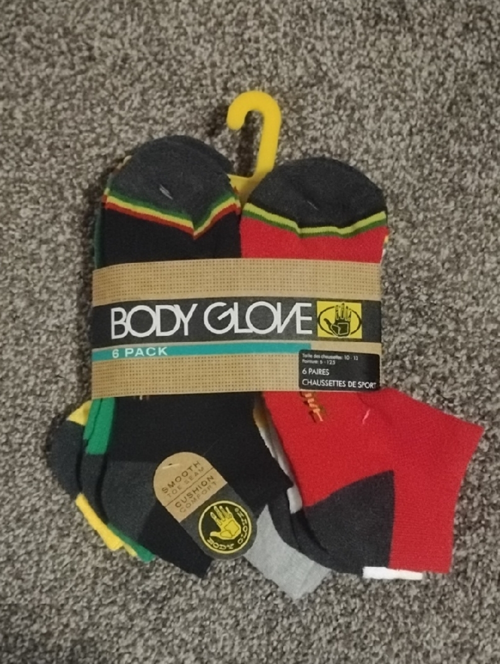 Body Glove Men's Low-Cut Athletic Socks - Black, Red, Green, Yellow